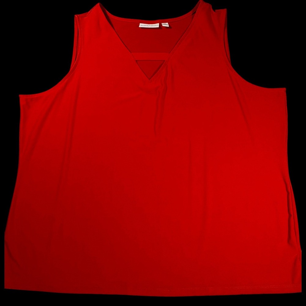 Susan Graver Top 3X Red Liquid Knit Sleeveless Blouse V Neck Plus Size